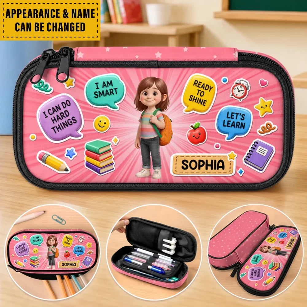 Custom Kids Pencil Canvas Case - Personalized Back To School Gifts For Kids - I Can Do Hard Things