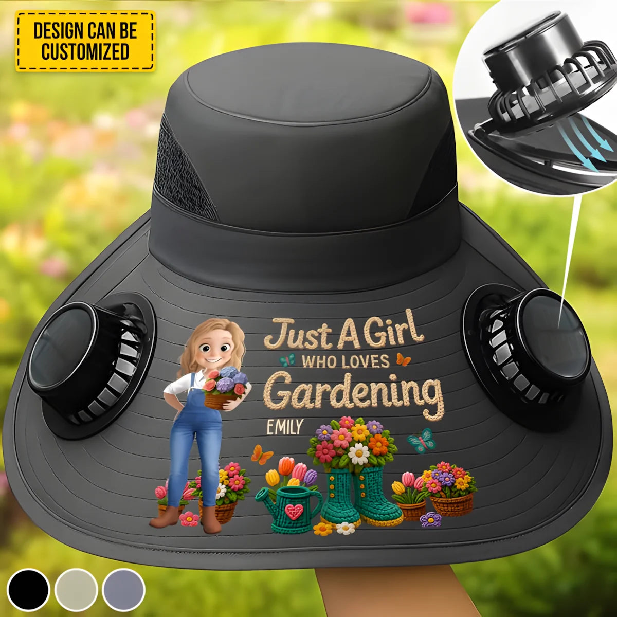 Custom Hat With Fans Solar Power - Personalized Birthday Garden Gifts For Gardeners - Cool Shade, Happy Planting