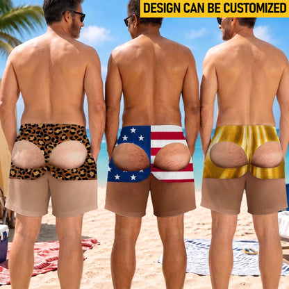 Custom Funny Patriotic Men Swim Trunks - Personalized Birthday Gifts For Husband, Son, Grandson, Brother, Grandpa, Dad, Yourself - Look Twice