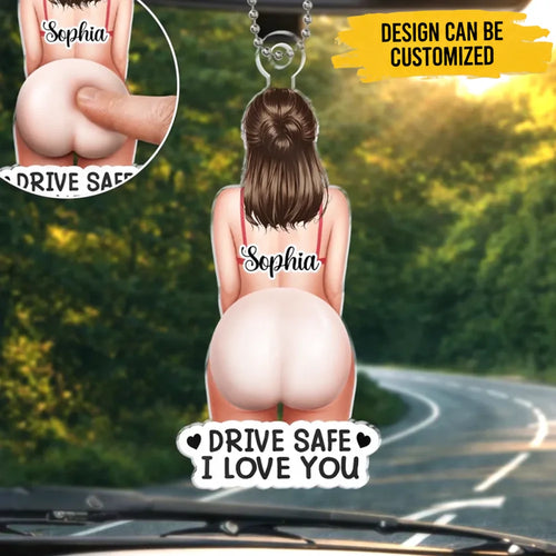 Custom Squishy Acrylic Car Ornament - Personalized Anniversary Wedding Gifts For Husband And Wife, Him And Her - Drive Safe, Waiting For You