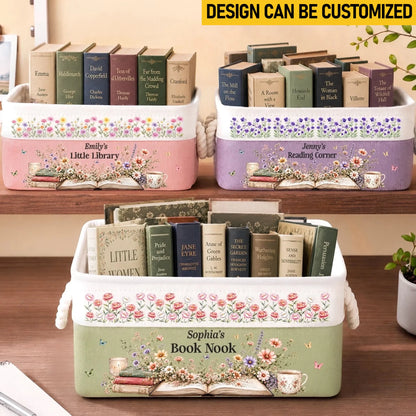 Custom Storage Basket - Personalized Bookish Gifts For Book Lovers, Bookworms, Readers - Happiness Is A Full Bookshelf