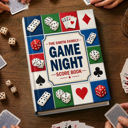 Custom Game Night Hardcover Journal - Personalized Birthday Gifts For Mom, Dad, Brother, Sister - Card And Dice Score Tracker