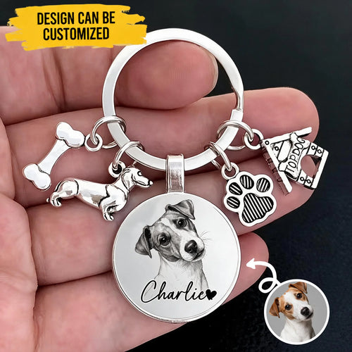 Custom Dog Photo Keychain - Personalized Dog Portrait and Name - Gift for Dog Lovers