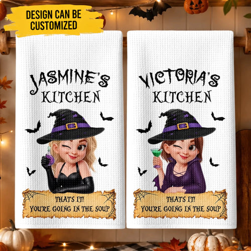 Custom Kitchen Towel - Personalized Halloween Birthday Gifts For Wife, Daughter, Besties, Sisters, Granddaughter, Grandma, Mom, Yourself - Too Glam To Be Scary