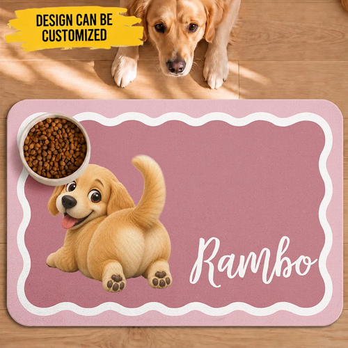 Pet Lovers Gift Dog Feed Station With Name Two Tone - Personalized Pet Feeding Mat