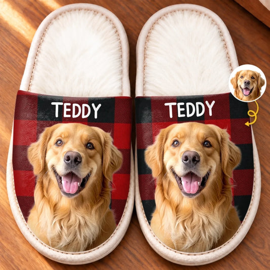 Custom Photo Flat Scuff Slippers - Personalized Christmas Birthday Gifts For Dog Cat Lovers, Dog Dad And Mom, Cat Owners - Happiness Is A Wagging Tail