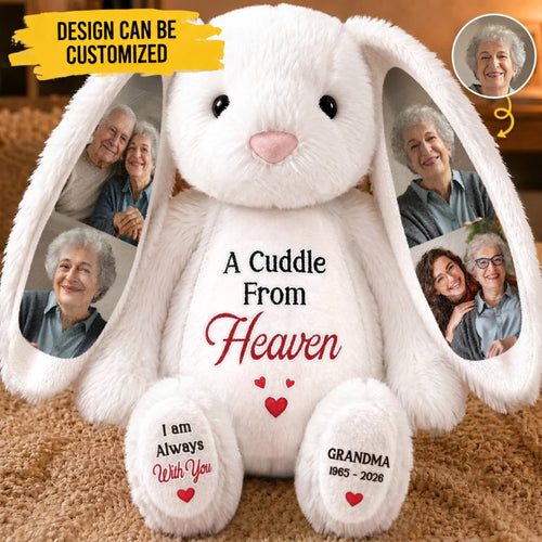 Custom Photo Heart Bunny Plush - Personalized Memorial Sympathy Gifts For Loss Of Mom, Dad, Grandma, Grandpa - Carried In My Heart Forever