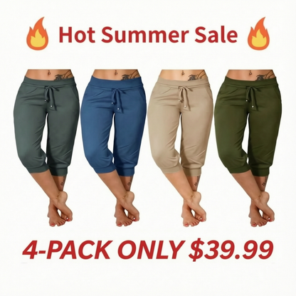 🔥Hot Summer Sale🔥Women’s Drawstring Capri Pants with Pockets for Casual Comfort Wear