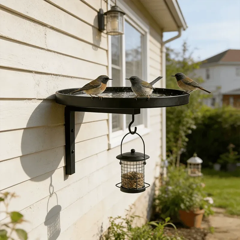 Wall-Mounted Metal Bird Bath – Antique Bronze Finish