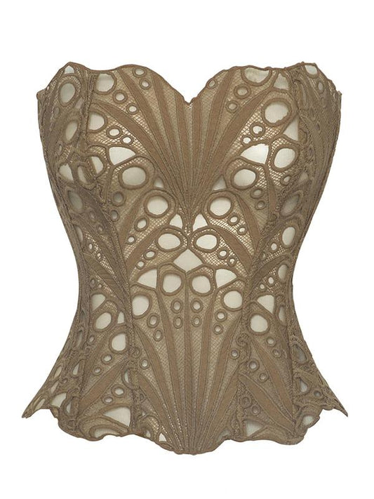 Lace Up Contrast Lace Corset Top Tummy Control Shapewear