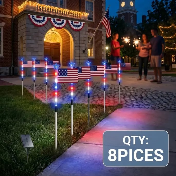 🔥Last Day 49% OFF - 8-Piece Flag Solar Pathway Lights