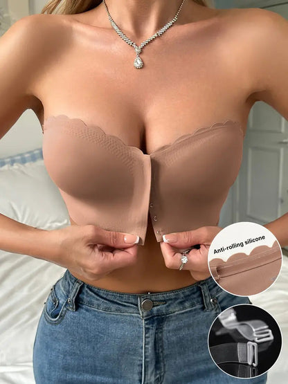 Wavy Trim Seamless Tube Top Bralette