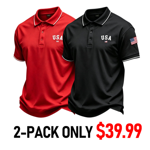 Men's 250th Anniversary Patriotic Polo Shirt – American Flag Embroidery & Contrast Tipping, 4th of July Independence Day Celebration