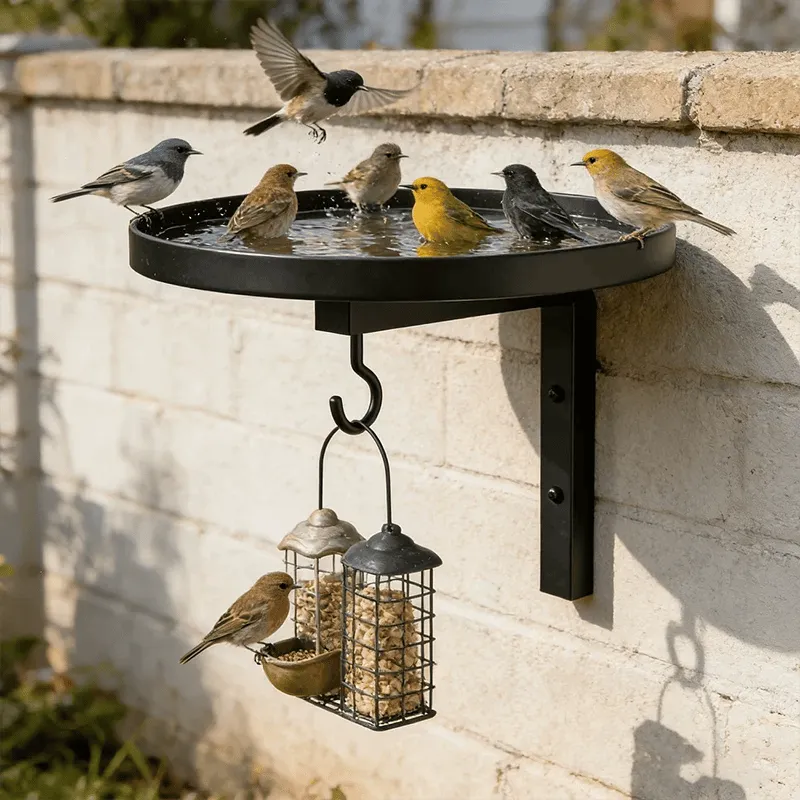 Wall-Mounted Metal Bird Bath – Antique Bronze Finish