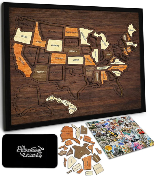 🔥Hot Sale 49% OFF🔥 Wooden USA Travel Map Puzzle🧩A Stylish Way to Track Your Journey & Memories