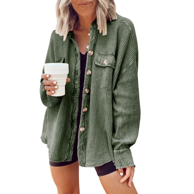 Women's Loose Fit Batwing Sleeve Waffle Knit Jacke