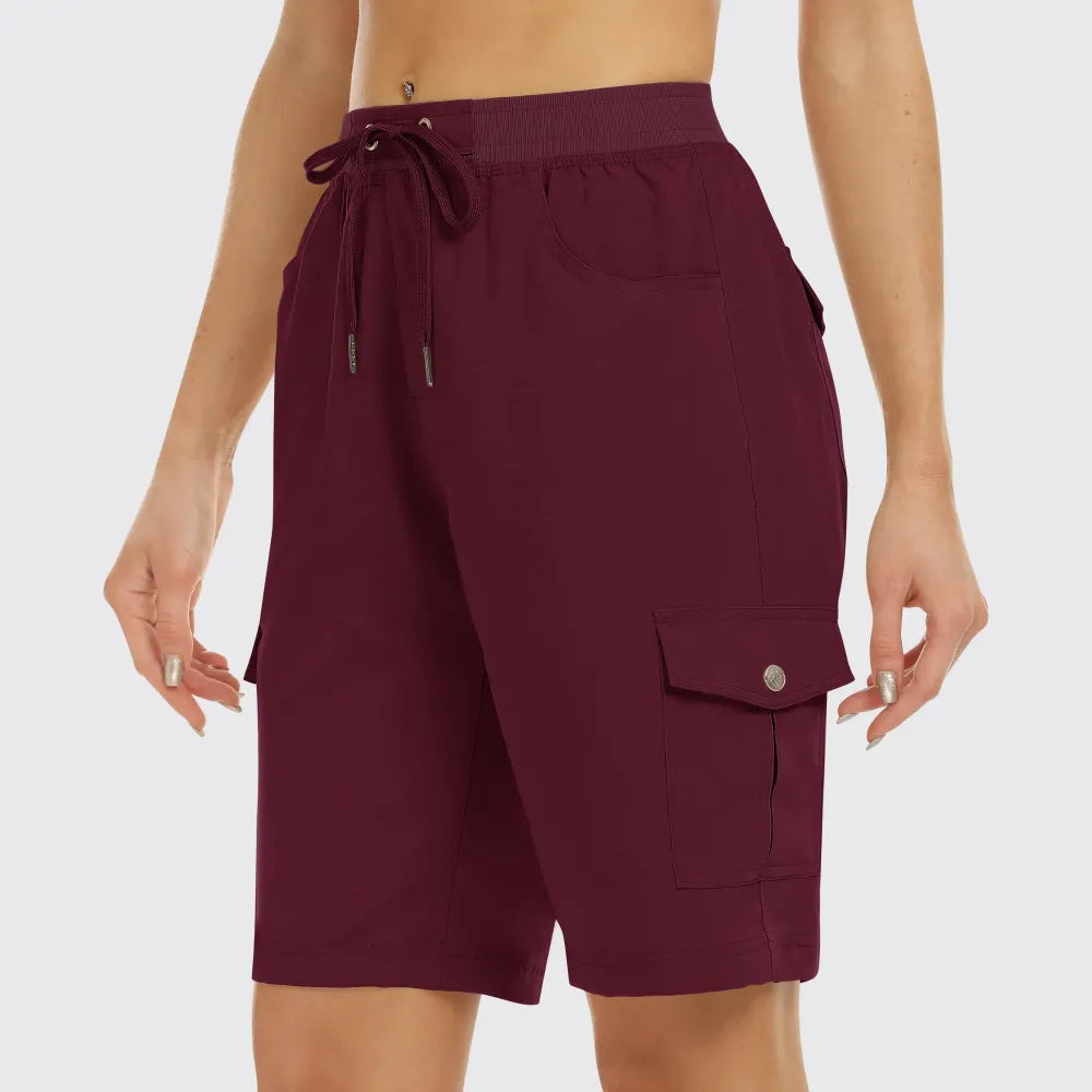 Women's Elastic Waist Quick-Dry Outdoor Shorts with Multi-Pockets