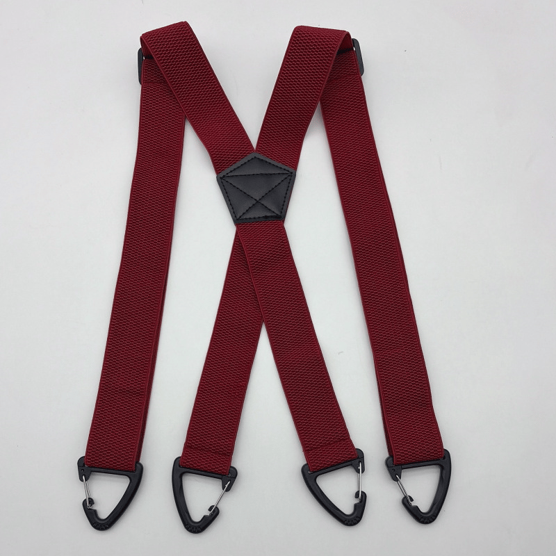 Men's 1.5 Inch X-Back Elastic Suspenders – Adjustable Heavy Duty Carabiner Hook Clips with Leather Cross Pad, Work, Business & Casual Style