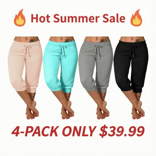 🔥Hot Summer Sale🔥Women’s Drawstring Capri Pants with Pockets for Casual Comfort Wear