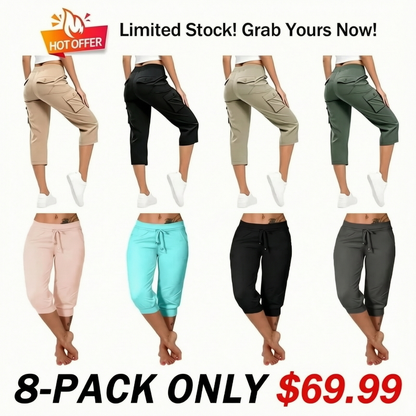 🔥Hot Summer Sale🔥Women’s Drawstring Capri Pants with Pockets for Casual Comfort Wear