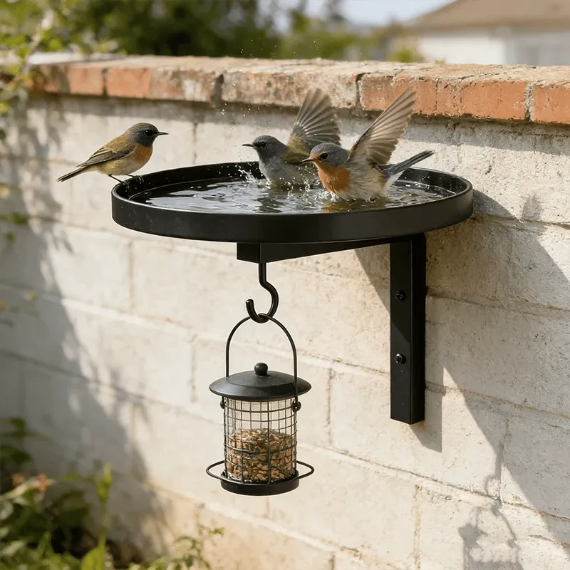 Wall-Mounted Metal Bird Bath – Antique Bronze Finish