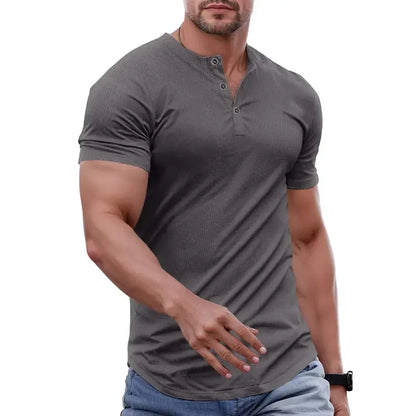 Men's Ribbed Henley T-Shirt – Slim Muscle Fit, Soft Stretch Short Sleeve Tee for Gym, Casual & Everyday Wear