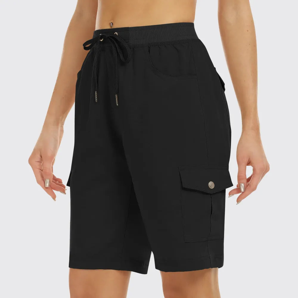 Women's Elastic Waist Quick-Dry Outdoor Shorts with Multi-Pockets