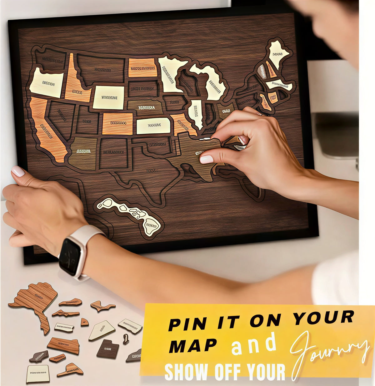 🔥Hot Sale 49% OFF🔥 Wooden USA Travel Map Puzzle🧩A Stylish Way to Track Your Journey & Memories