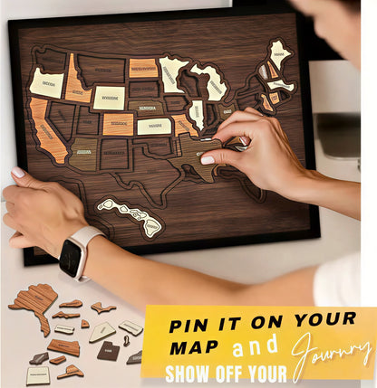 🔥Hot Sale 49% OFF🔥 Wooden USA Travel Map Puzzle🧩A Stylish Way to Track Your Journey & Memories