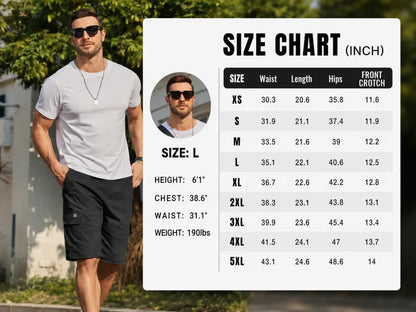 Men's 6-Pocket Cargo Shorts – Adjustable Drawstring Waist, Relaxed Fit for Outdoor & Everyday Wear