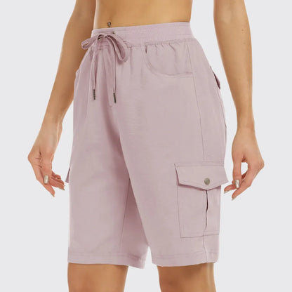 Women's Elastic Waist Quick-Dry Outdoor Shorts with Multi-Pockets
