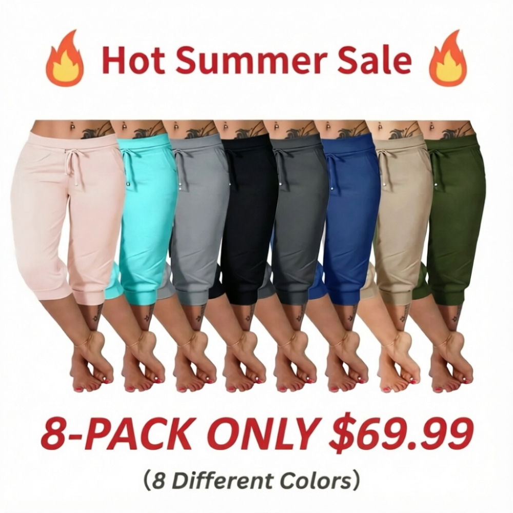 🔥Hot Summer Sale🔥Women’s Drawstring Capri Pants with Pockets for Casual Comfort Wear