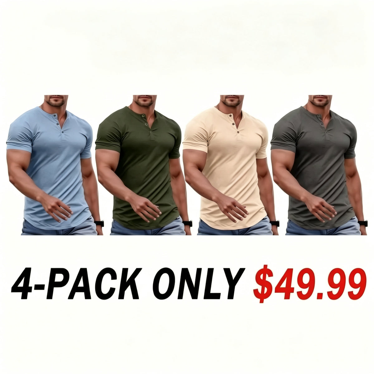 Men's Ribbed Henley T-Shirt – Slim Muscle Fit, Soft Stretch Short Sleeve Tee for Gym, Casual & Everyday Wear