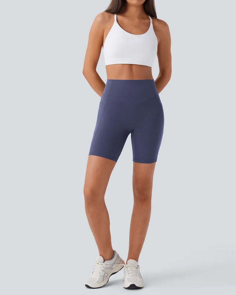 High Waisted Butt Lifting Tummy Control Side Pocket Shaping Training Shorts 7"
