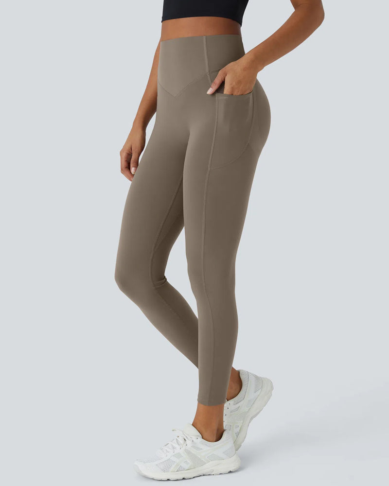 High Waisted Butt Lifting Tummy Control Side Pocket Shaping Training Leggings(2 Pack)