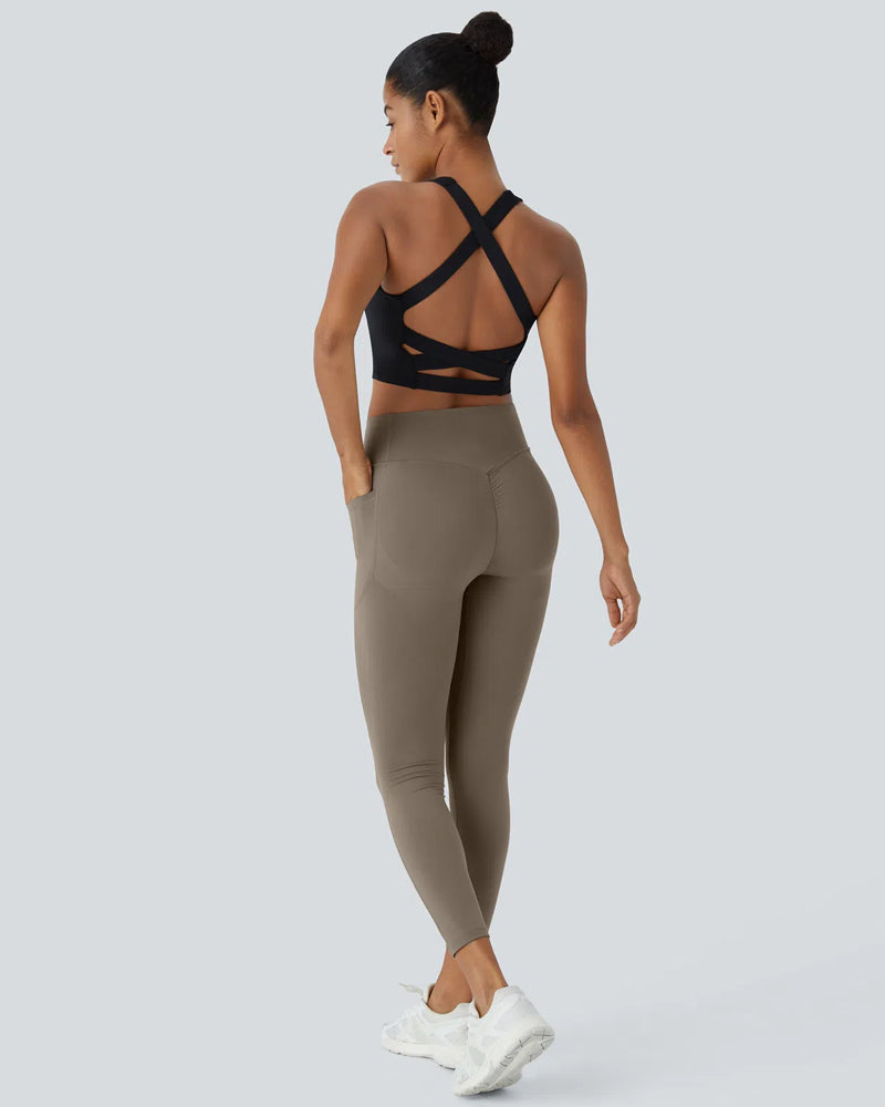 High Waisted Butt Lifting Tummy Control Side Pocket Shaping Training Leggings(2 Pack)
